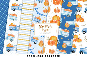 Fall Blue Pumpkin Truck Pattern