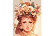 Bohemian Women with Flowers in Her H, a Person Illustration by Sharon Schwalbe (Thumbnail 1 of 2)