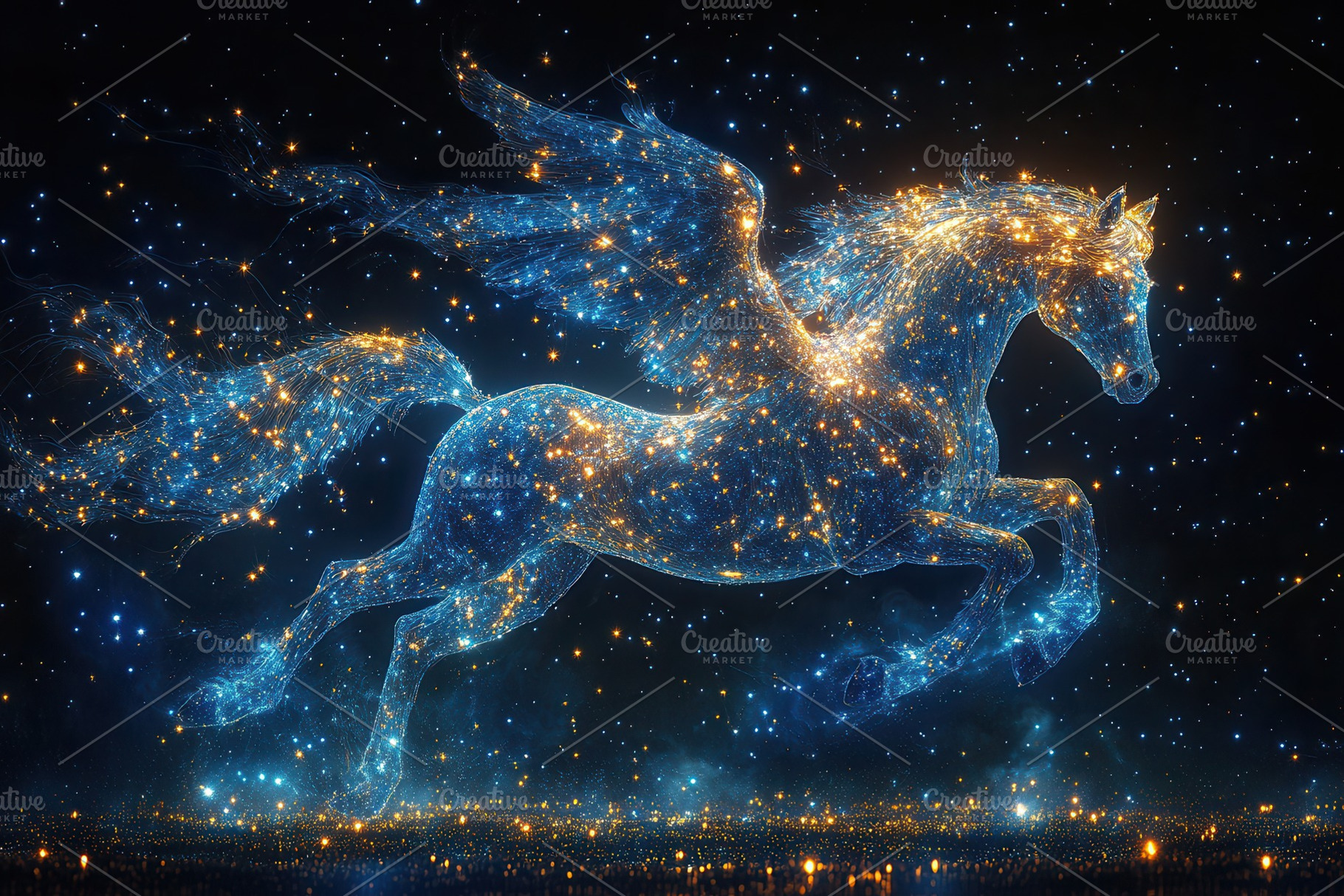 Majestic winged horse galloping thro, a Photo by Tanuart