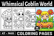 Whimsical Goblin World Coloring Page, a Decorative Illustration by Design Station (Thumbnail 1 of 8)