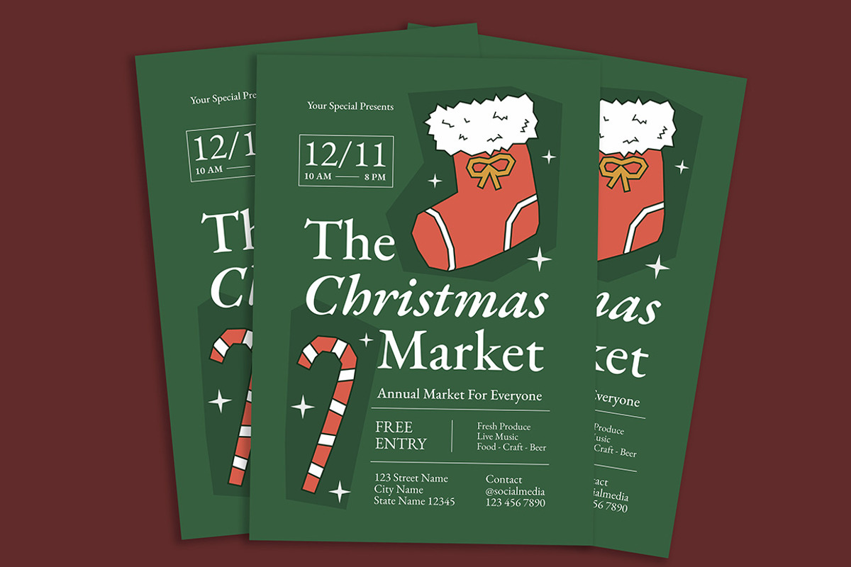 Modern Christmas Market Flyer, a Flyer Template by Gumico Studio. (Photo 2 of 3)