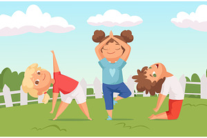Kids yoga. little characters outdoor, a Sport Illustration by Onyx