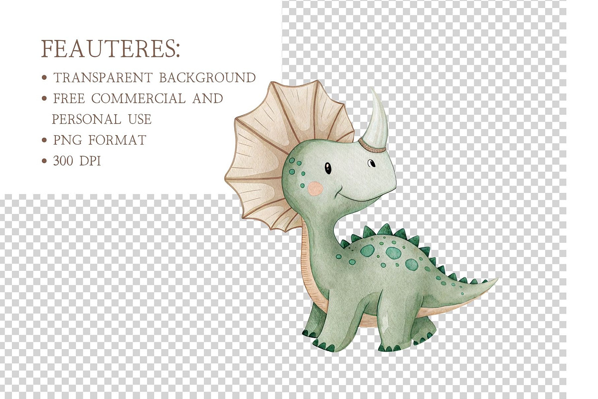 Dino Birthday Watercolor Clipart Set, an Illustration by MockupWizard (Photo 4 of 5)