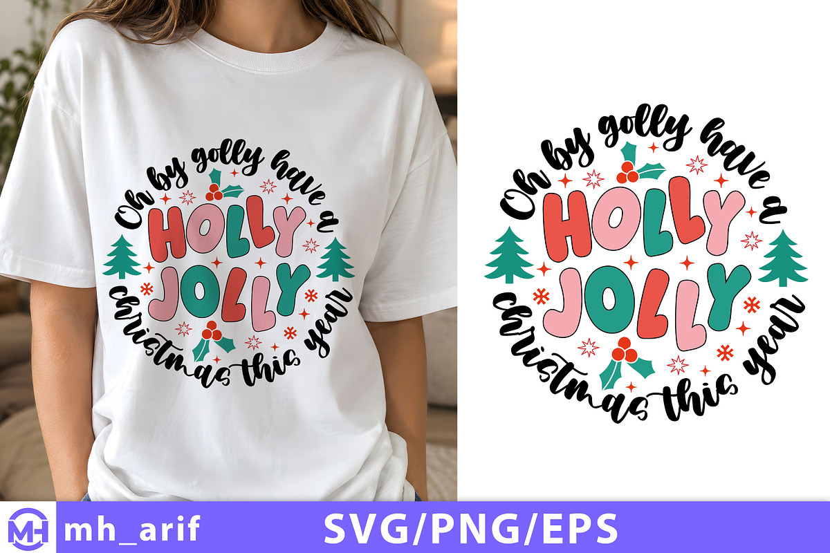 Retro Holly Jolly Christmas T-Shirt, a Seasonal Illustration by mh_arif (Photo 1 of 4)