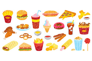 Crayon drawing fast food. Children, a Food Illustration by Valerie Bodnar