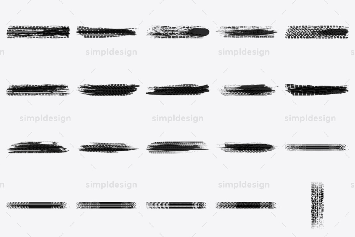 44 Tire Track Photoshop Brushes, a Brush Add-On by SimplDesign (Photo 2 of 4)
