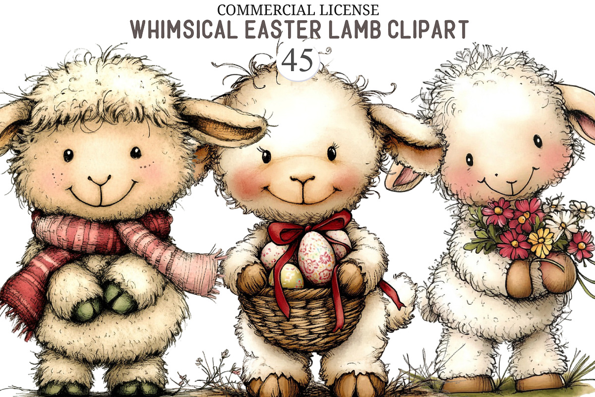 Whimsical Easter Lamb Clipart, an Illustration by designcity5 (Photo 1 of 5)