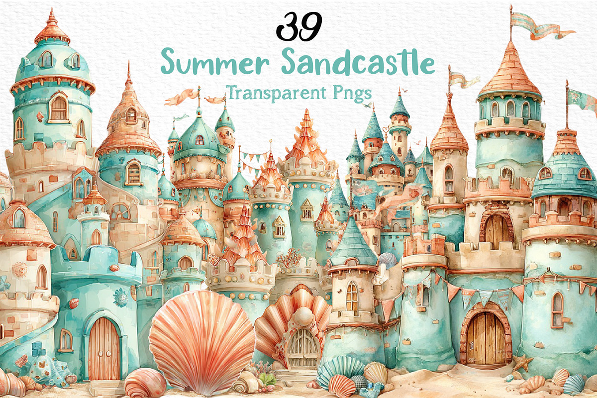 Whimsical Summer Sandcastle Clipart, an Illustration by Craft Nest (Photo 1 of 12)