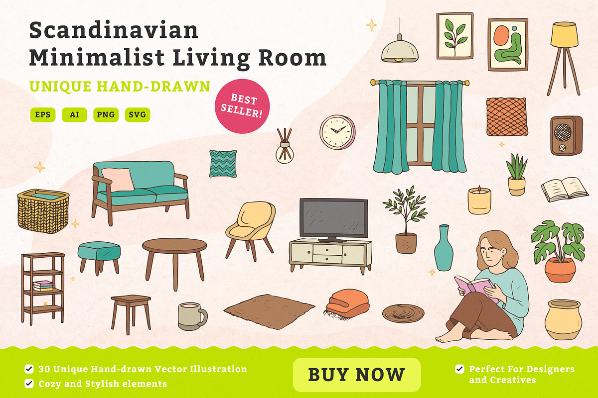 Scandinavian Minimalist Living Room, an Illustration by MEANDSTUDIO (Photo 1 of 4)