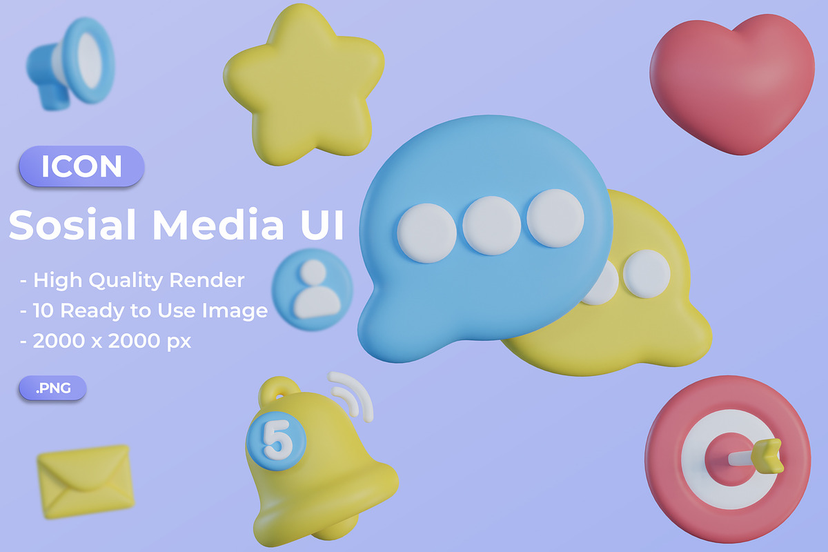 3D Social Media UI Icons, an Object Graphic by Artnivora.Std (Photo 1 of 4)