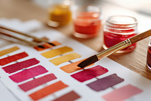 Vibrant color palette with paint swatches and brush, an Arts & Entertainment Photo by AlyaAnd