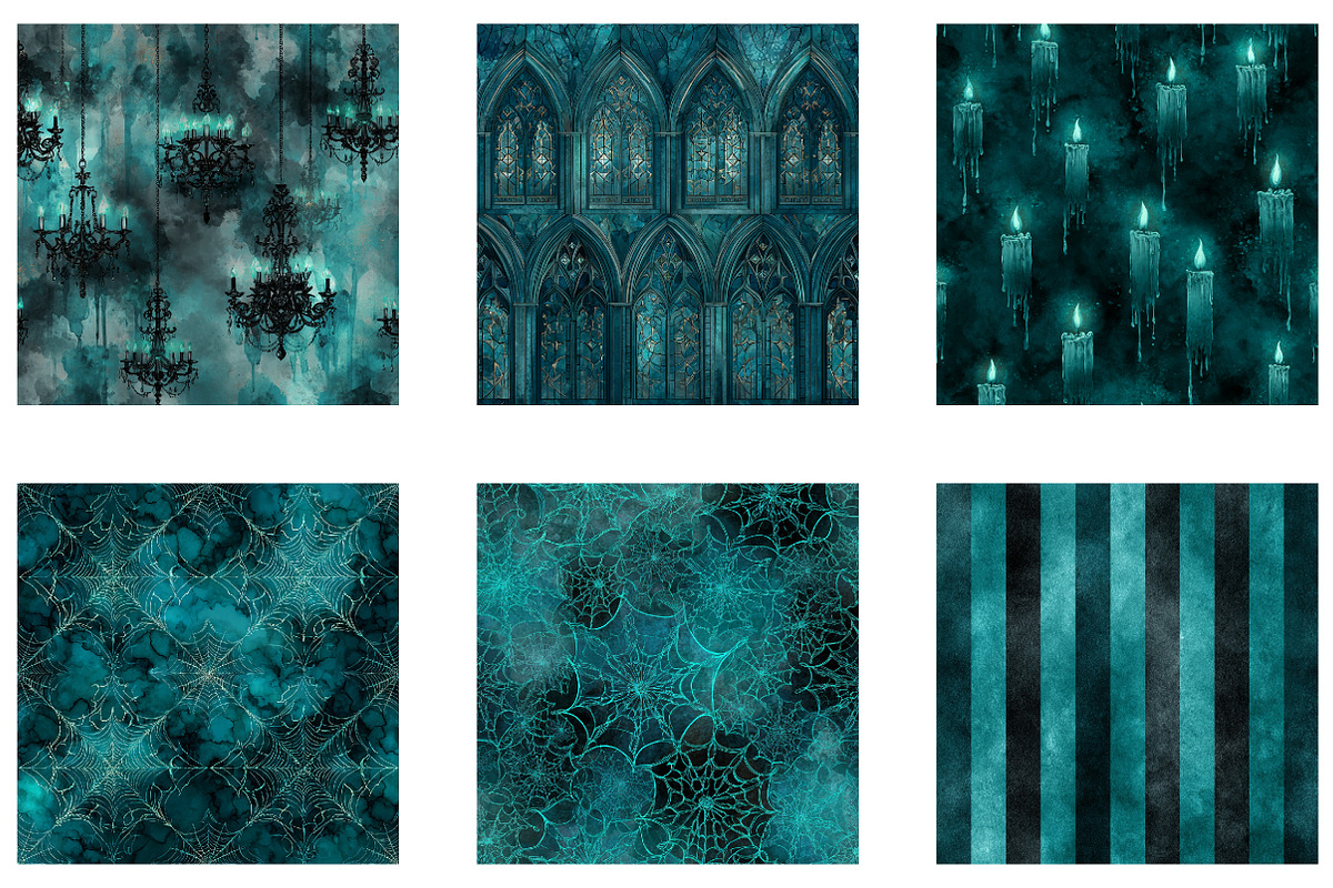 Teal Gothic digital paper, a Pattern Graphic by CreationArt (Photo 2 of 6)