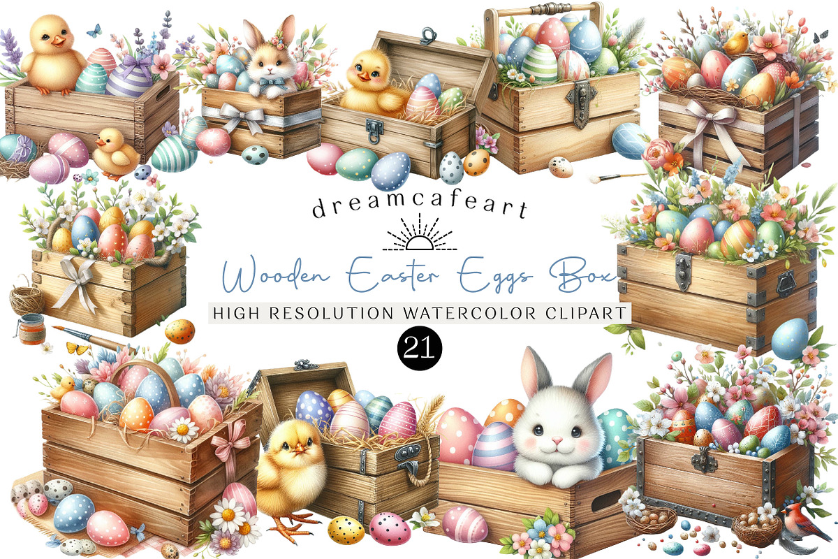Wooden Easter Eggs Box Clipart, an Illustration by DreamCafeArt (Photo 1 of 6)