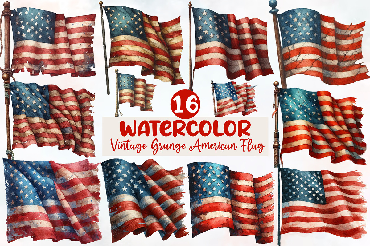 Vintage Grunge American Flag Clipart, an Illustration by Designworld (Photo 1 of 5)