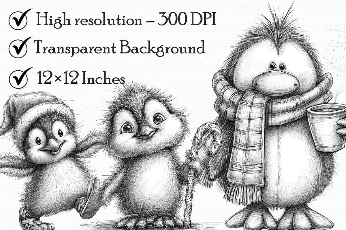 Christmas Penguin Sketch Clipart, an Icon by Libby Wishes (Photo 3 of 7)