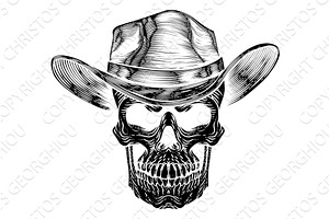 Skull Cowboy Hat Grim Reaper Cartoon, an Illustration by Christos Georghiou