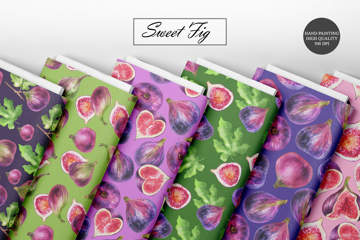 Watercolor Fig Seamless Patterns, a Food Illustration by OlDm_Shop (Photo 3 of 10)