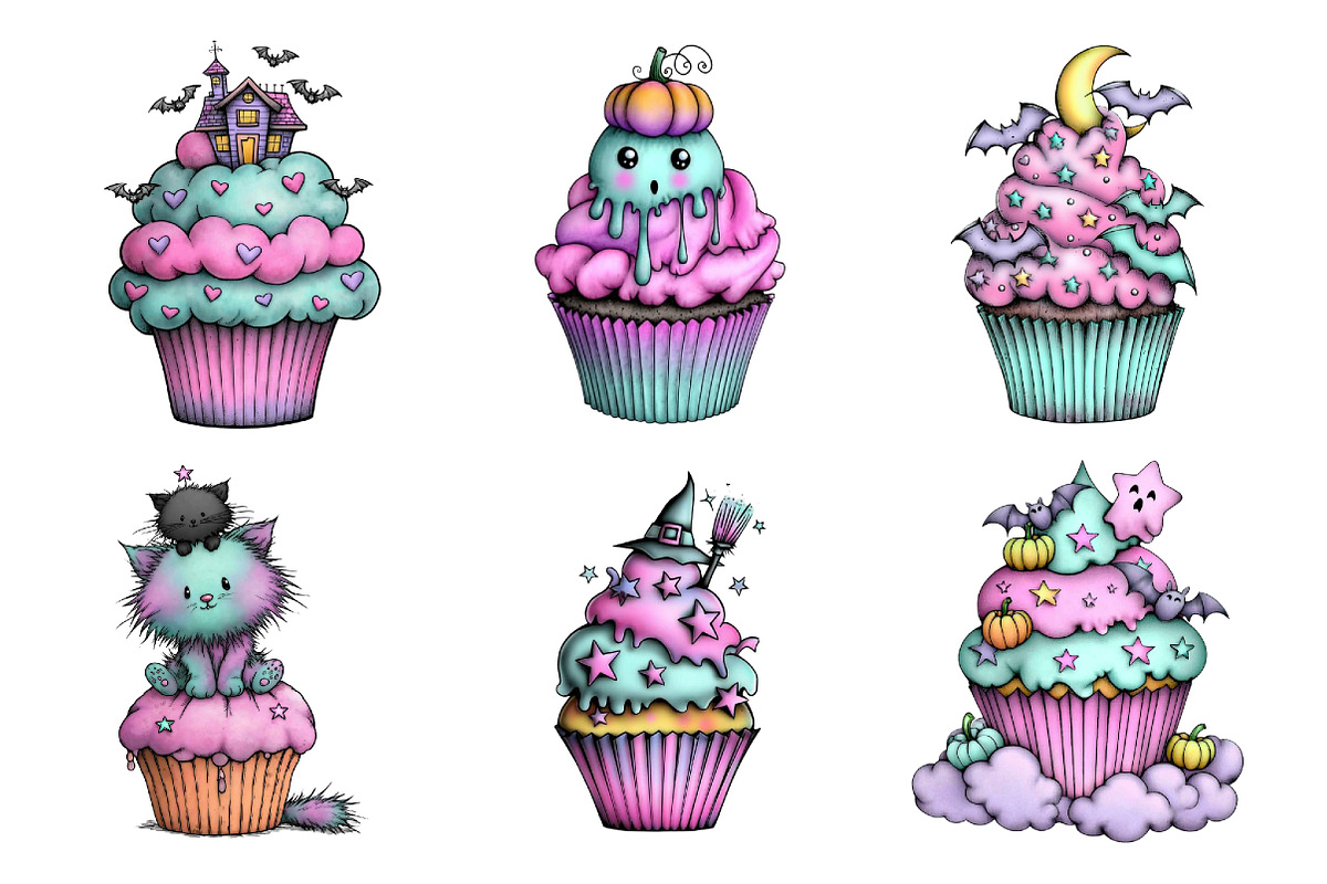 Whimsical Halloween Cupcake Clipart, a Seasonal Illustration by Creative Art (Photo 5 of 7)