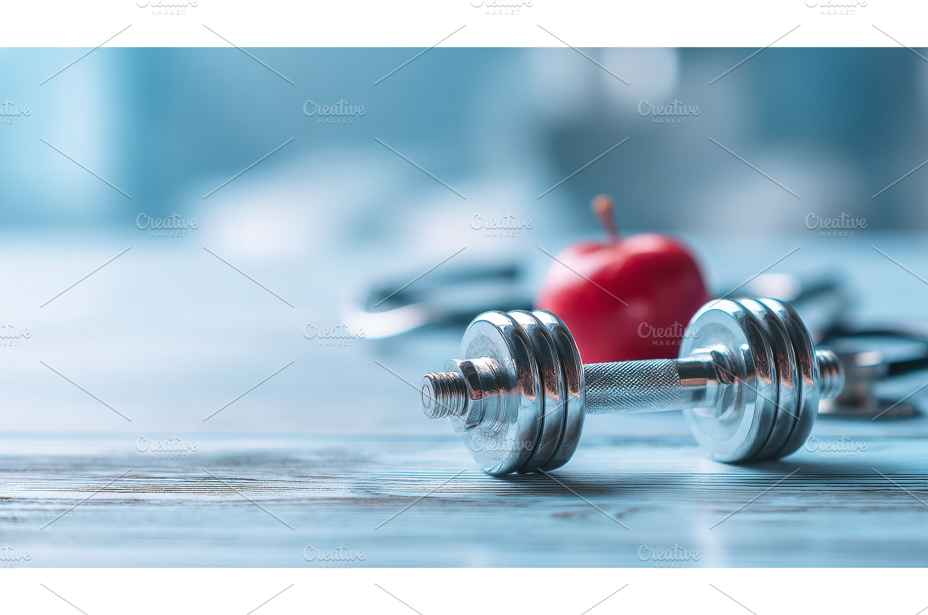 A chrome dumbbell and a red apple, a Sports & Recreation Photo by ZinetroN