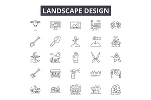 Landscape design line icons, signs, an Illustration by urban icon