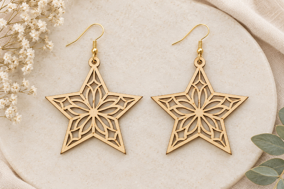 Christmas Star Earrings Laser Cut, an Object Graphic by Canvas Craft (Photo 2 of 3)