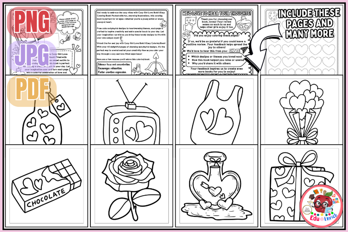 Cozy Girl Love Coloring Pages, an Object Illustration by EduEnrich (Photo 2 of 3)