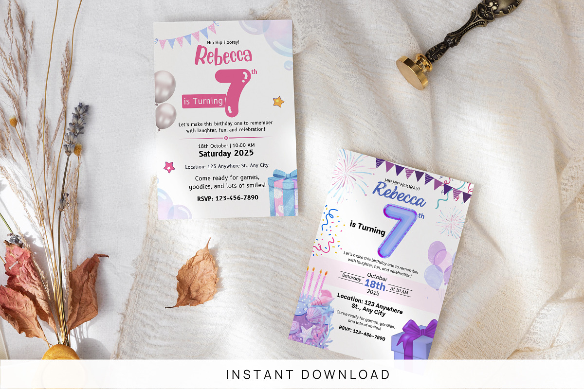 7th Birthday Invitation Template, an Invitation Template by Snapybiz (Photo 9 of 9)