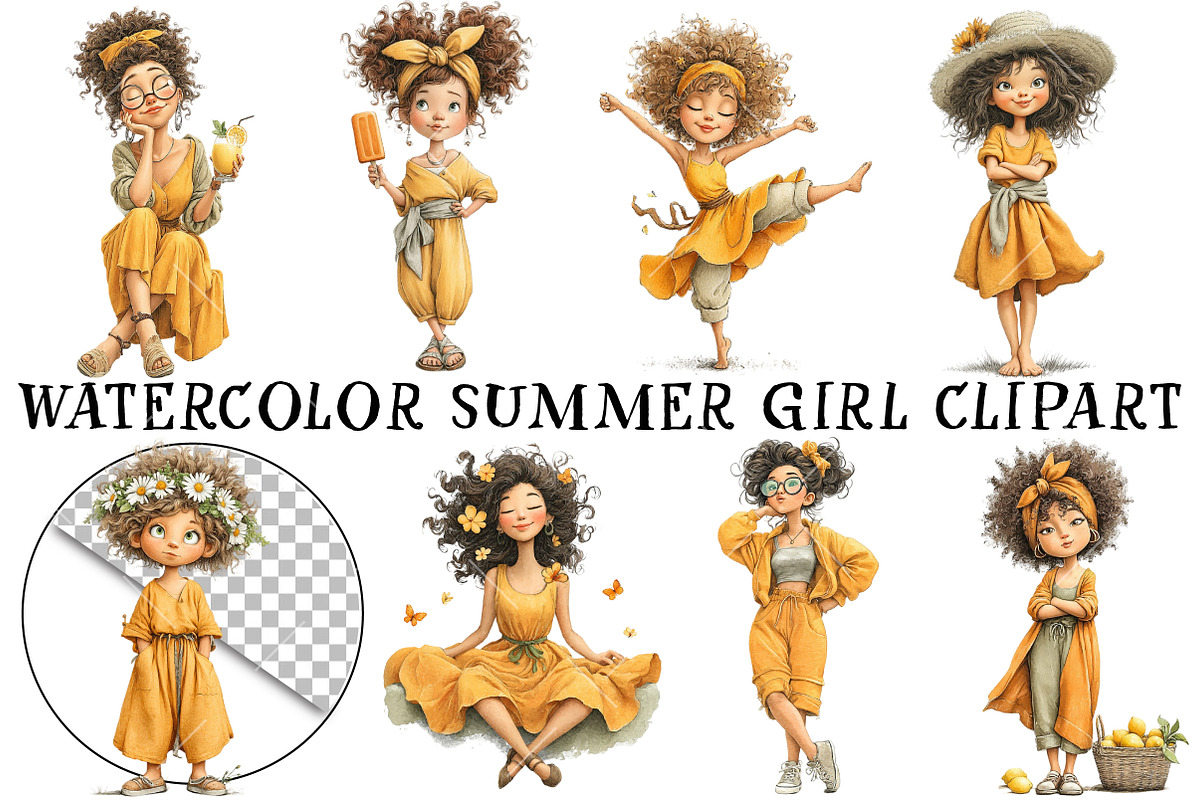Watercolor Summer Girl Clipart, an Illustration by OK Design (Photo 2 of 6)