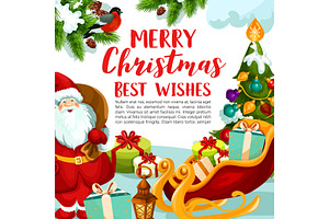 Christmas Sleigh With Gift Greeting Card Design