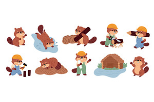 Cute beaver characters. Cartoon, an Animal Illustration by YummyBuum