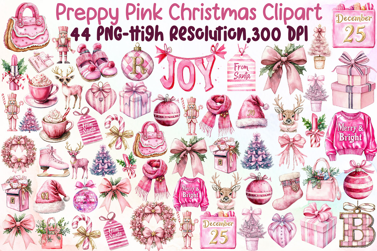 Preppy Pink Christmas Clipart Png, an Illustration by Sublimation Artist (Photo 1 of 6)
