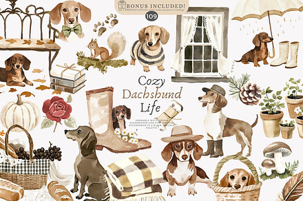 dachshund clipart cozy dog png, a Decorative Illustration by Patishop Art