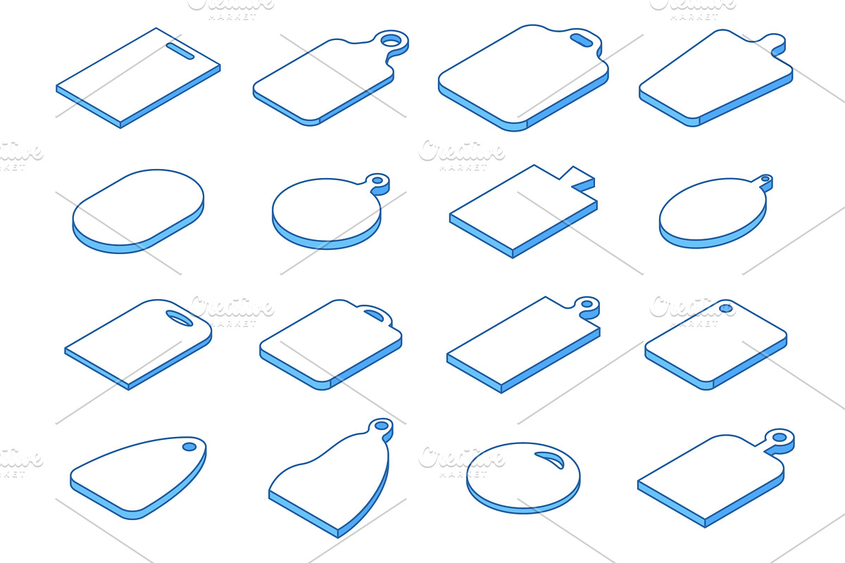 Isometric cutting board icons, a Food Illustration by Valerie Bodnar