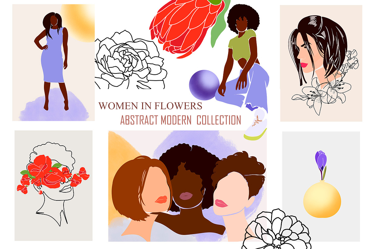 WOMEN & FLOWERS modern line art, an Illustration by ArtOLB (Photo 1 of 11)