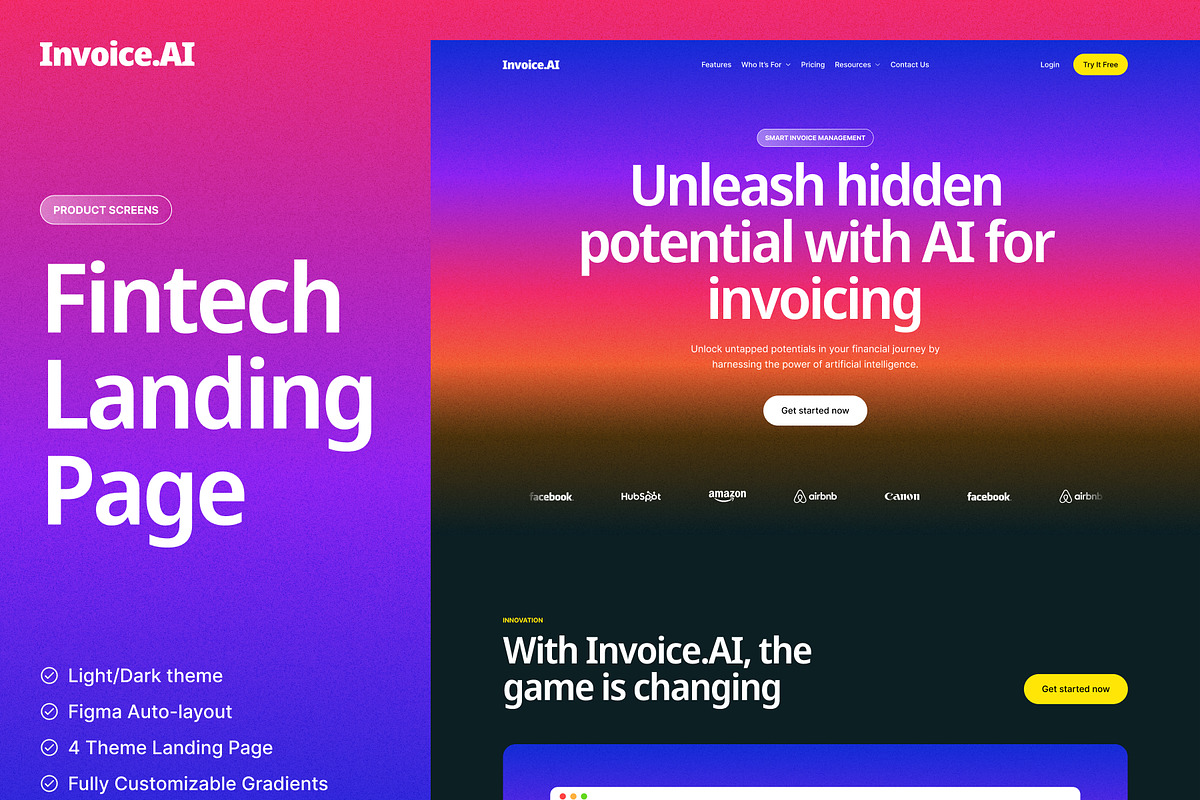 Invoice.AI - Financial Landing Page, an UI Kit Template by Base Design Studio (Photo 1 of 6)