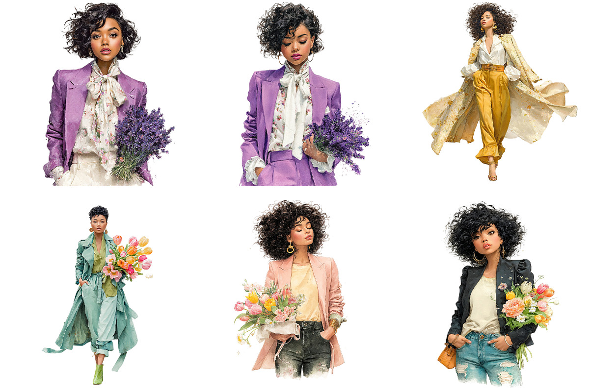 Watercolor Spring Black Girls, an Illustration by DreamArtGraphic (Photo 2 of 4)