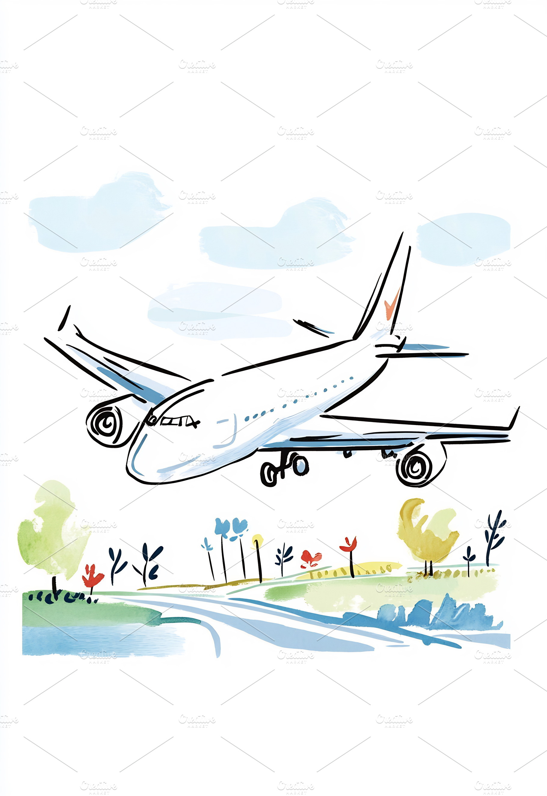 Plane landing by vibrant land, a Photo by Beautiful things