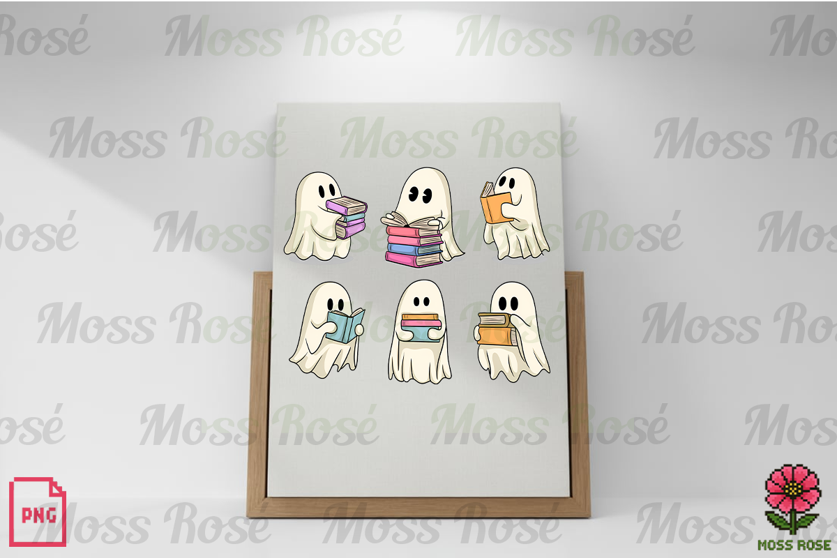 Cute Ghost Reading Books PNG Set, a Graphic by Moss Rose (Photo 2 of 3)