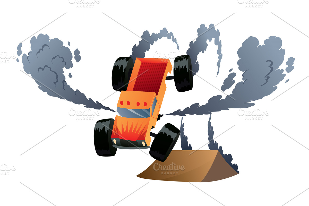Jumping monster truck show. Bright, a Transportation Illustration by the8monkey
