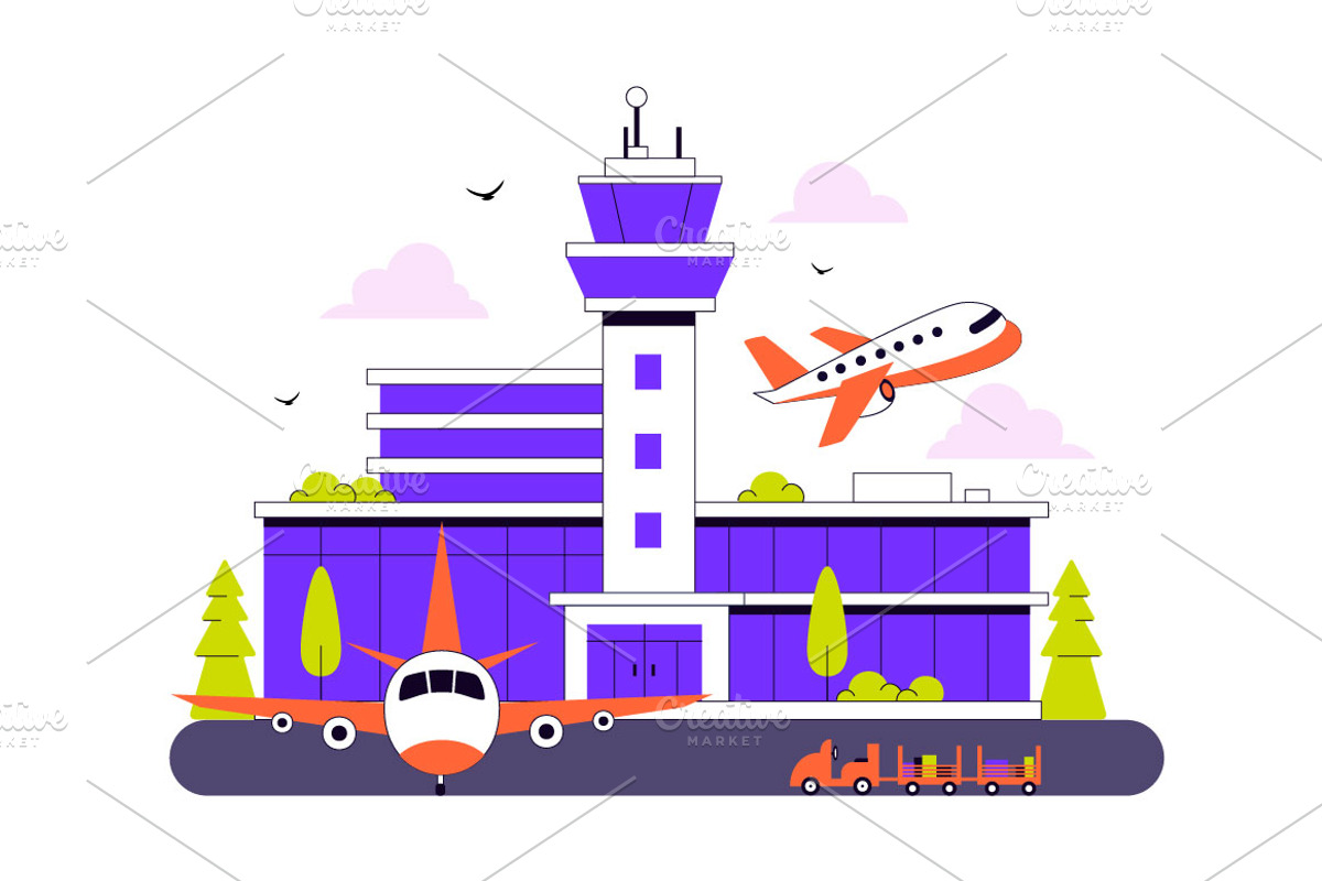 10 Airport Vector Illustration, a Transportation Illustration by denayunebgt (Photo 4 of 4)