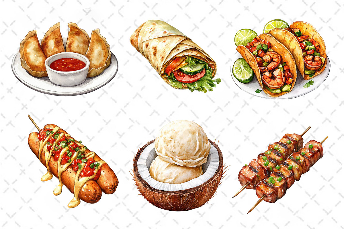 Watercolor Street Food Clipart PNG, an Illustration by Dream Creation (Photo 3 of 7)