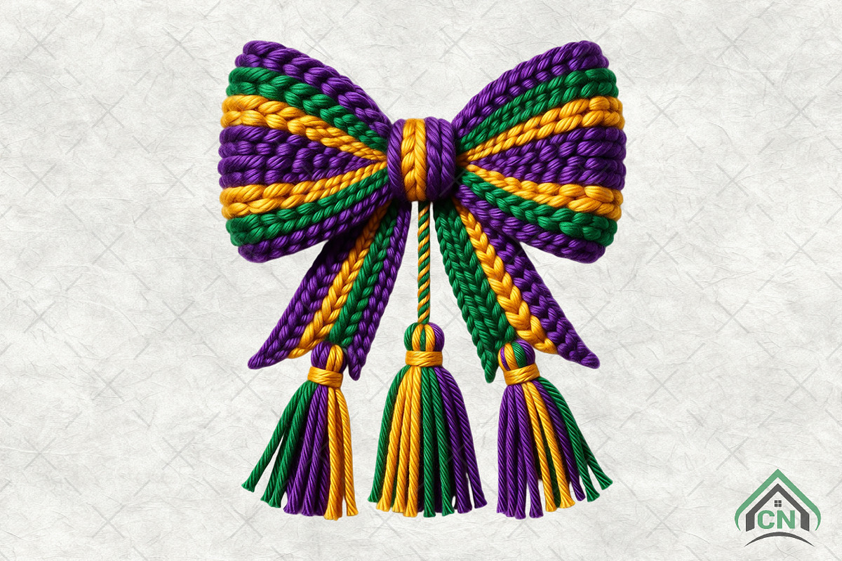 Mardi Gras Crochet Bow PNG, an Illustration by Craft Nest (Photo 1 of 4)
