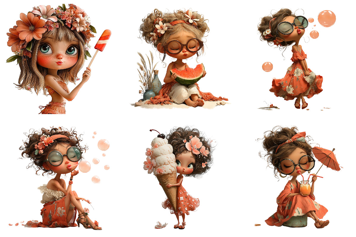 Whimsical Summer Girl Clipart, an Illustration by designcity5 (Photo 2 of 5)