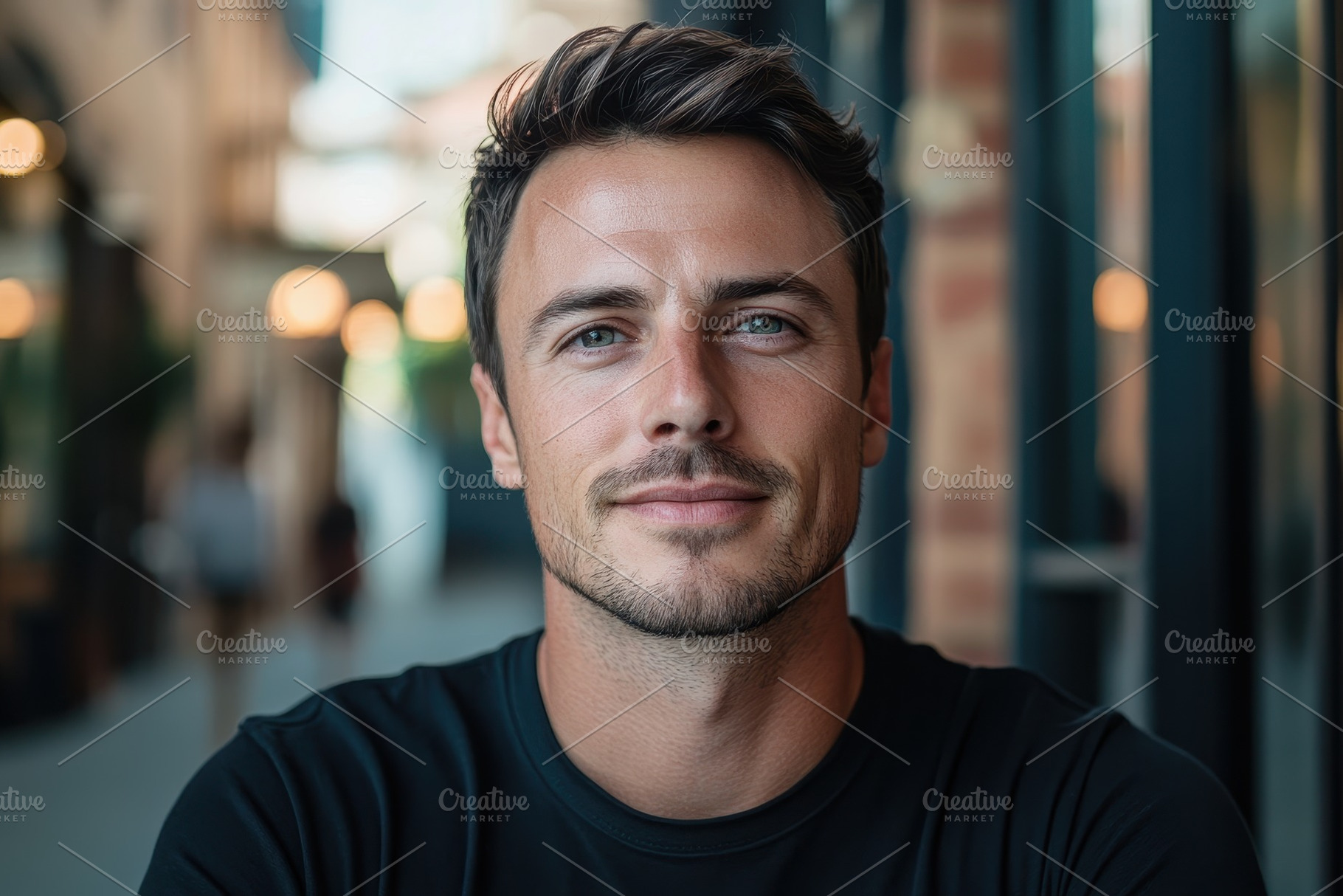 Closeup of a handsome man in a black, a Photo by Pavel_design