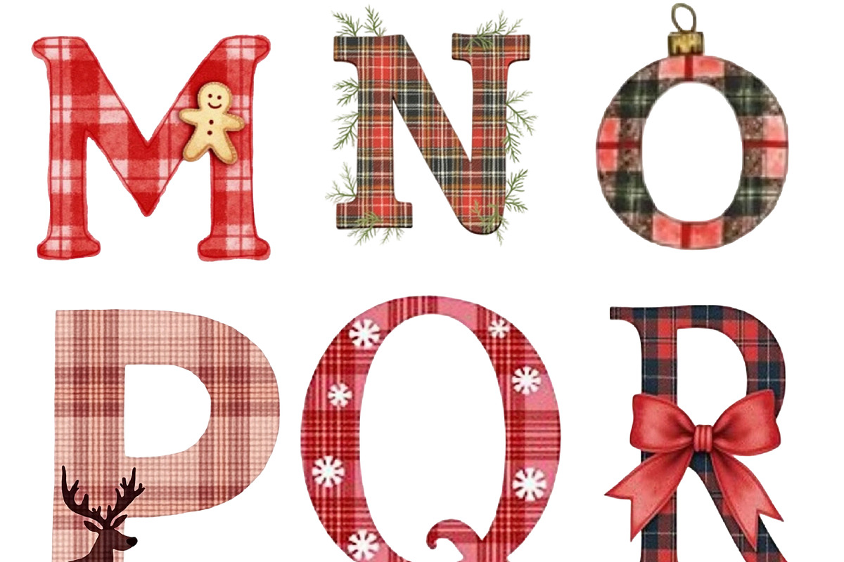 Buffalo Plaid Christmas Alphabet PNG, an Illustration by CrexoraLab (Photo 5 of 7)