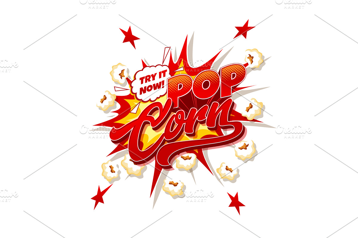 Popcorn snack explosion, pop corn, an Illustration by Vector Tradition
