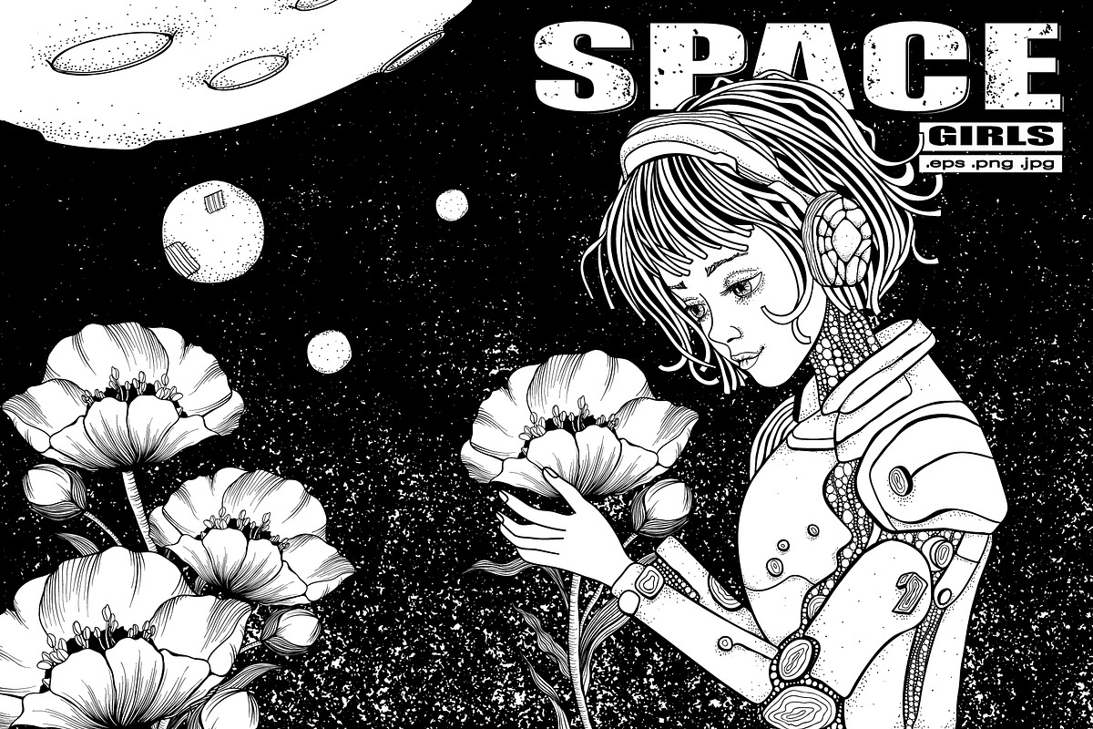 SPACE GIRLS Coloring Collection, a Person Illustration by ImHope (Photo 6 of 10)