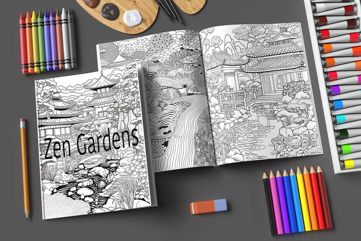 Zen Gardens Coloring Pages (Adults), a Decorative Illustration by MuzaArtStudio (Photo 3 of 4)