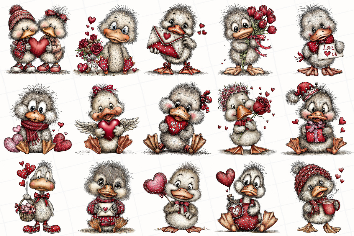Whimsical Valentine Duck Clipart, an Illustration by OK Design (Photo 3 of 6)