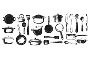 Cookware utensils. Doodle sketch, a Food Illustration by Stock-Smart-Start